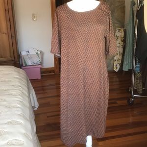 LuLaRoe Navy and Orange Print Dress Size 3XL